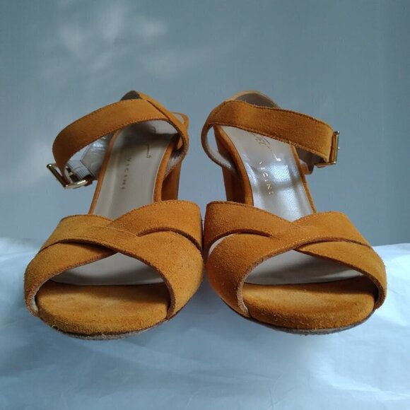 Tapeet Vicinni Orange Suede Ankle Strap Peep Toe Block Heel  Sandals Sz 7 - Picture 4 of 10